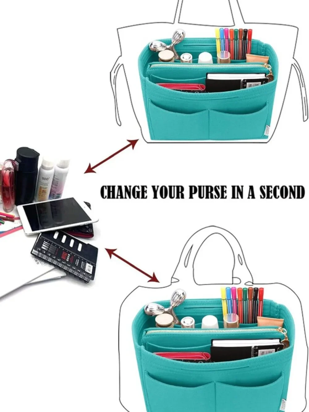Felt Purse Organizer Insert - Tote Bag Shaper with 5 Dividers for Easy Storage
